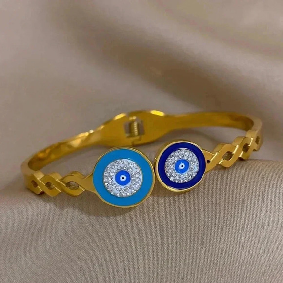 Evil Eye Stainless Steel Bangle Bracelet - Picture 4 of 4